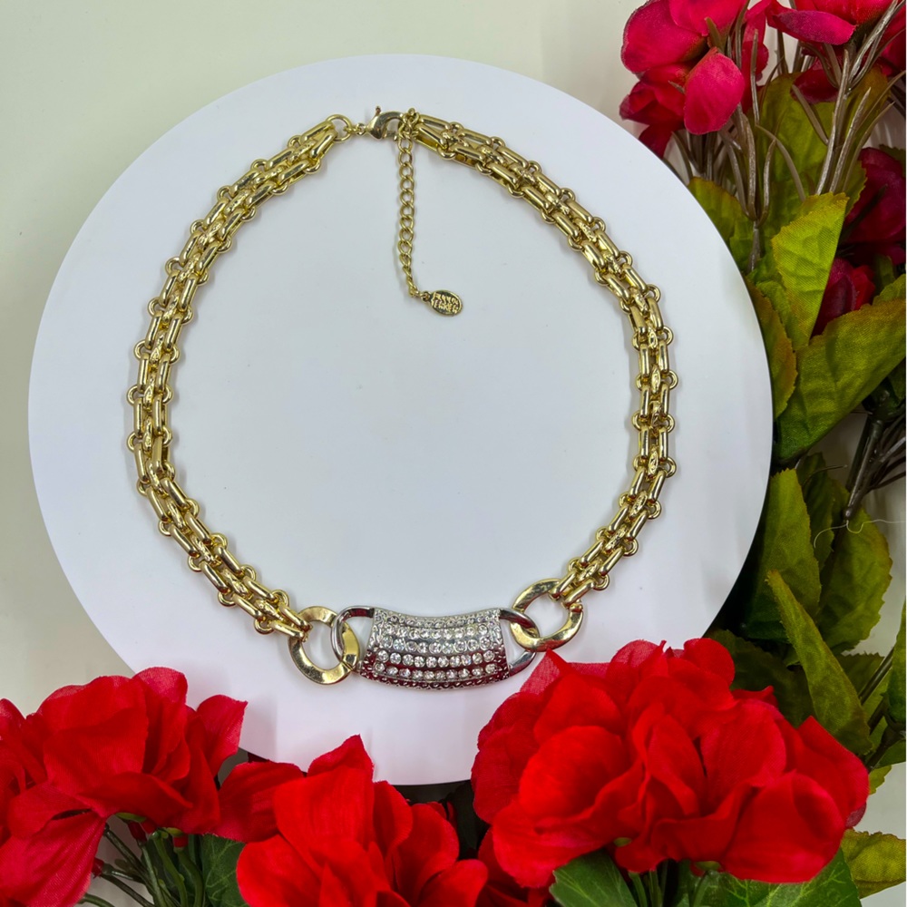 Bijoux Terner Signed Vintage Gold and Silver Crystal Collar Necklace